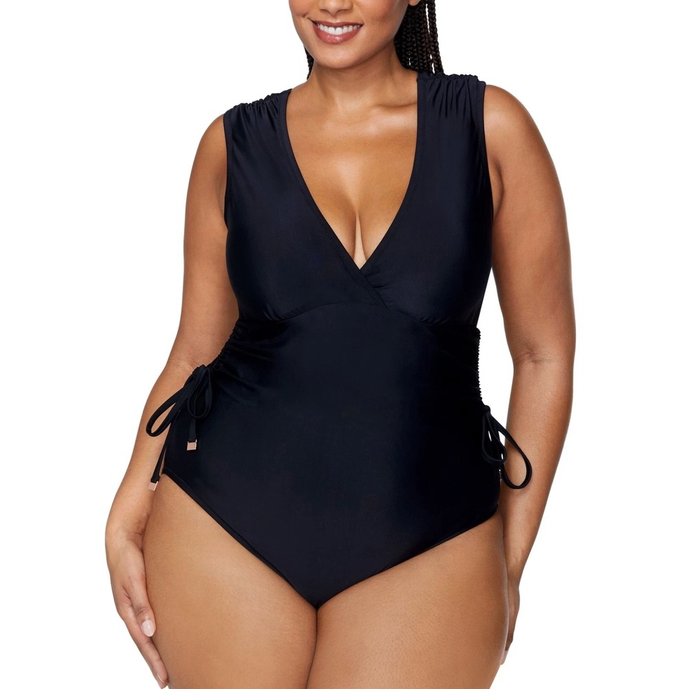 Raisins One Piece Swimsuit 20W Black Lusiana Side Tie Curveā Bathing Suit